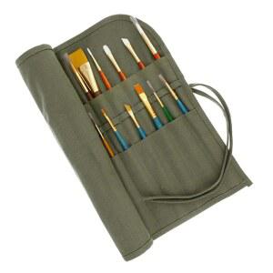ART SUPPLY 디럭스 캔버스 아트 페인트 파우치 휴대용 아크릴 보관 연필 케이스 가방 포켓 슬롯 홀더 브러시 롤업 수채화 페인트브러시 아티스트 보호 도구 정리함 오일 24개의