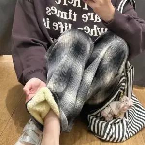 [하프클럽/]기모 체크 루즈핏 겨울 밴딩 바지