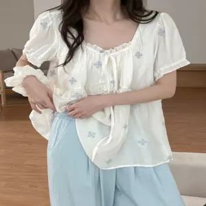 [09초이스][여리청량,썸머무드] 아이스플라워 셔링 자수 블라우스 87844 빅사이즈 여성의류