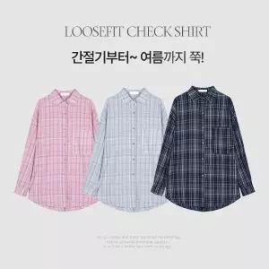 핫핑 [살안타템/만능코디] 하이치 체크 코튼 오버핏 긴팔셔츠