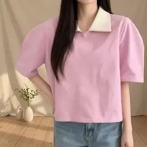 여성 기본 배색카라 반팔 맨투맨 스 셔츠_25207903_588872
