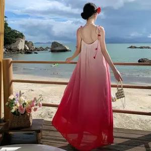 M1 원피스 여사친 롱 입체꽃 비치 해변 나시 바캉스 나들이 그라데이션 플레어스커트 JEN1