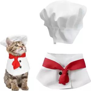 애완동물 요리사 모자 및 의류 세트 고양이/개용 조절 가능한 사진 소품 셰프 스타일 머리 액세서리 개