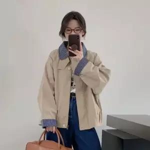 여친 하프 가을 칼라 체크 코트 자켓 MF3