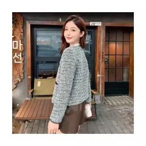 여자 인기 봄 코트 프렌치 그레이 트위드 라운드 쇼트 톱 SPO마켓1