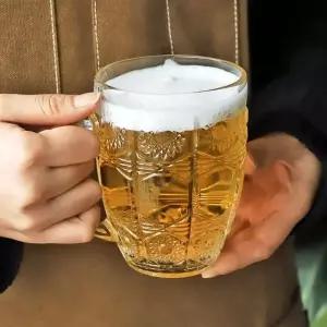 고급스러운패턴의 손잡이 맥주잔 500ml 2p 커피잔 유리잔 예쁜유리컵 (W9DDBB3)