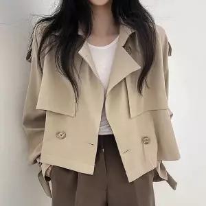 간절기자켓 여성 단추 더블 간절기아우터 크롭 기장 크롭자켓