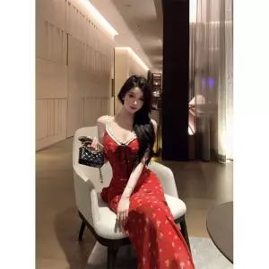 여성 러블리한 레이스 원피스 여름 브이넥 나시 바캉스 오프숄더 롱스커트 인기2