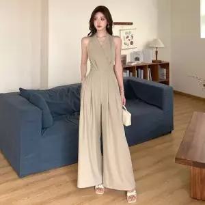 팬츠 여름 여성용 홀터넥 트렌디 브이넥 점프슈트 와이드팬츠 섹시 원샷 나시 슬림 아이템 조거 HT2