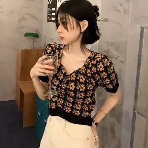 크롭 플라워 데이트가디건 브이넥 데일리가디건 여자가디건