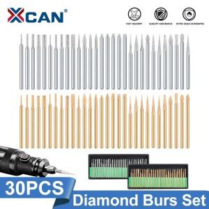 XCAN 30개 다이아몬드 버 드릴 비트 세트 3mm 생크 DIY 조각 연마 도구 유리 옥석용 드레멜 로터리 공구용