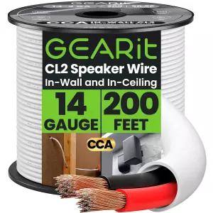 GIERit 14 게이지 스피커 와이어 CL2 등급 200피트 빨간색검정색 코드가 있는 오디오 케이블 벽 내 홈