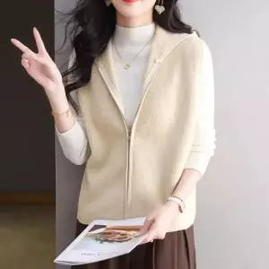 [하프클럽/]여성 편안한 루즈핏 골지 후드 집업 니트 베스트