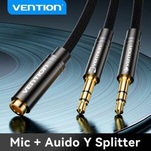 Vention 오디오 분배기 헤드폰 어댑터 컴퓨터 용 3.5mm AUX 케이블 1 Female to 2 Male Mic Y 헤드셋 PC