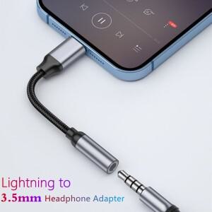 Lightning-3.5mm 헤드폰 어댑터 3 5mm 잭 (iphone 호환 14 13 12 11 Pro Max XS XR X AUX 케이블