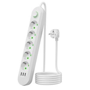 EU 플러그 AC 콘센트 멀티플라이어 전원 스트립 2m 연장 코드 전기 소켓 네트워크 필터 USB 포트 2.1A 고속