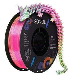 Sovol PLA 멘트 실크 트라이 컬러 공동 압출 1 75mm 3D 프린터 1kg/2 2파운드 반짝이는 로즈 블루 옐로우 3 in 소재 / 0 03mm