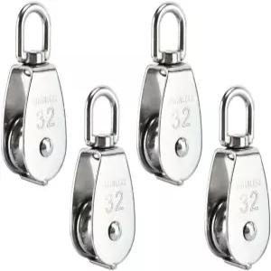 4Pcs M32 싱글 풀리 블록 크리에이티프로 헤비 듀티 304 스테인리스 스틸 롤러 크레인 회전 후크 와이어