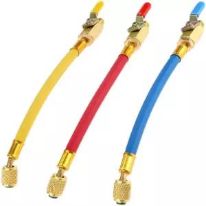 R134A R410A R22 R12 충전 호스 및 볼 밸브 세트 HVAC 저손실 피팅 AC 유지보수 키트 도구 3Pc 컬러 코딩
