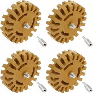 4PCS 데칼 리무버 지우개 휠 도구 키트 차량 핀스트라이프 스티커 비닐 제거용 어댑터 포함 4인치 고무