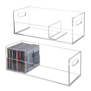MyGift 2개 투명 릴 CD 홀더 랙 스태커블 보관함 음악 디스크 DVD 디스플레이 케이스 컷아웃 휴대용 손잡이가 있는 모던 미디어 카세트 정리함