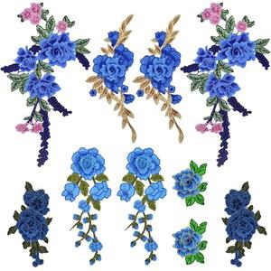 10pcs(5쌍) 블루 자수 플라워 바느질 패치 꽃 장식 DIY 청바지 모자 가방 옷 재봉 예술 공예 5가지 스타일