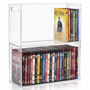 크로블리스풀 2개 릴 DVD 보관함 투명 적층 홀더 랙 컷아웃 운반 손잡이 극장용 미디어 CDS 영화 케이스 정리함 선반