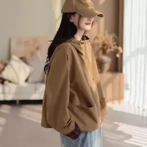 마요 캐주얼 가을 빈티지 후드 체크 숏 여성야구점퍼 점퍼 아우터 트렌치 UNO3