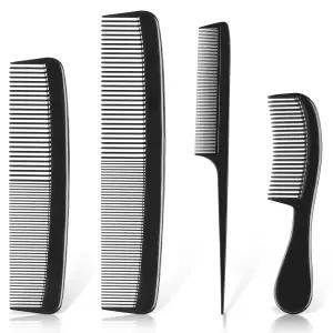 남녀를 위한 4피스 프로페셔널 블랙 빗 세트 모든 모발 유형을 미세 치아 쥐꼬리 수염 및 콧수염 빗분할