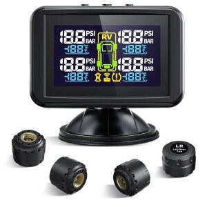 타이메이트 TM5 타이어 공기압 모니 시스템 대형 컬러풀 스크린 TPMS 4 외부 센서가 장착된 5가지 경고 모드 실시간 및 온도 RV 트레일러 SUV 세단에 한 0 87 PSI