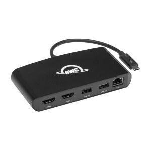 OWC 썬더볼트 미니 도크 듀얼 4K HD USB 기가비트 이더넷 통합 7 2인치 TB 케이블 TB(USB C) 장착 Mac 및 PC용 버스 구동 5포트 멀티 어댑터