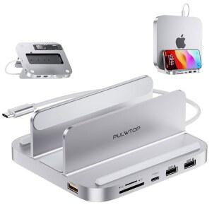 M 2 SSD 인클로저가 있는 LWTOP Mac 미니 허브 M1 M2(M4 용 아님) USB A /C 3 10Gbps가 8 in 1 버티컬 도크 스탠드 0 2개 SD /TF 슬롯