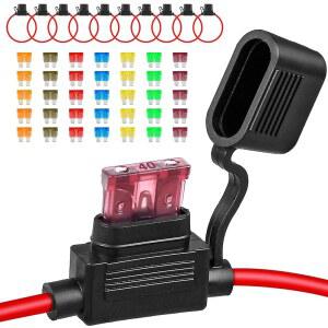 10 팩 인라인 퓨즈 홀더 12V 가용 12 AWG 방수 35개 (5A / 7 5A 10A 15A 20A 30A 40A) 표준 자동차 기위미 인 라인 해상 및 회로용