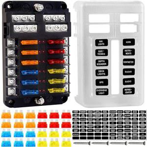 퓨즈 블록 12V 박스 홀더(LED 표시등 방수 커버 ) 12V/24V 자동차 트럭 보트 해상 RV 트레일러용 음극 버스 시리코 12 회로 패널 24개 블레이드 인서트