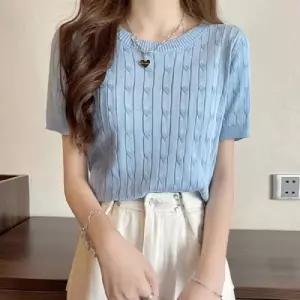 [블로썸스틸][블로썸스틸] HH-E81 꽈배기 케이블 반팔 니트 (32585679A)