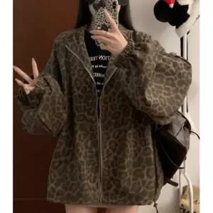 가을 캐주얼 루즈핏 항공 슬림핏 레오파드 야구 점퍼 상의 복고풍 집업 여자점퍼 코트 원템3