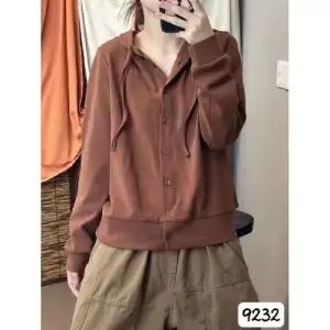 마킷4 빈티지 가을 여자 티셔츠 아우터 상의 솔리드 긴팔 덧장 맨투맨 후드 소면 카디건 JEN3