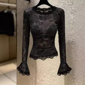 롱 망사 빈티지 레이스 이너탑 일자 긴팔 여자루즈핏티셔츠 봄가을 슬림핏 티 ible3