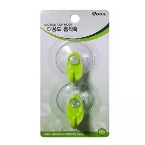 고품질 연두 플라스틱고리 흡착 후크행거 2P 큐방 흡착판 행어 행거옷걸이 W14CFA8