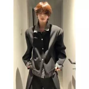 남성 검정 페이크 투피스 체크 프린트셔츠 남방 맨투맨 카디건 스트라이프 셔츠 admr1
