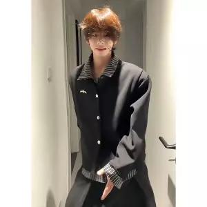 남성 검정 페이크 투피스 체크 프린트셔츠 남방 맨투맨 카디건 스트라이프 셔츠 admr1