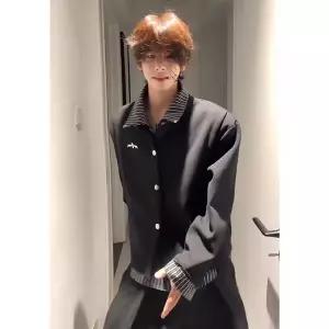 남자 검정 빈티지 가을 투피스 페이크 체크 프린트셔츠 카디건 셔츠 재킷 스트라이프 남방 admr3