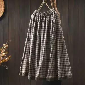 여성 스커트 면 여름 롱스커트 중기장 A라인 체크 원픽2