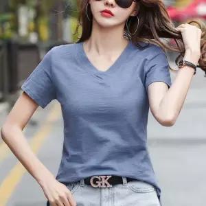 여름 순면 슬림핏 트임 빅사이즈 상의 반팔티셔츠 여자티 브이넥 반팔 원템2
