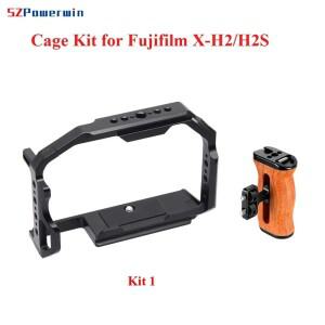Powerwin 카메라 케이지, Fujifilm X-H2/H2S XH2 우드 핸드그리드 핸들 키트, 알루미늄 합금 다기능 Arri