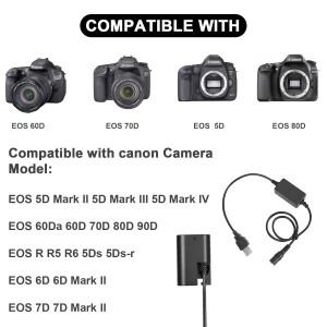 KUTOU ACK-E6 DR-E6 LP E6 더미 배터리 USB 전원 어댑터 키트 Canon EOS 5D Mark III 6D 7D 80D 90D R R5