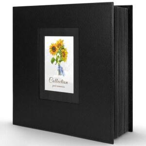 사진 앨범 4x6 600장 가죽 커버 초대형 용량 가로 및 세로 각각 기록 발렌타인데이 크리스마스 기념 선물(블랙 포켓 600장)