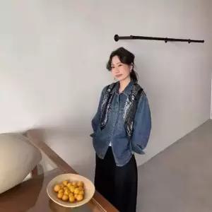 데님 봄 무지 칼라 빅사이즈 긴팔 여자데님셔츠 셔츠 ible1