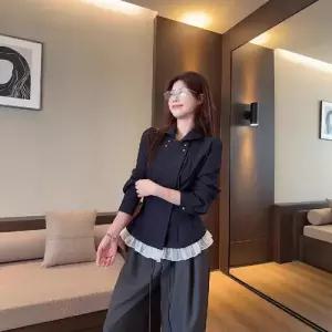 청 오피스룩 셔츠 셔링 더블 상의 무지 여자데님셔츠 ible1