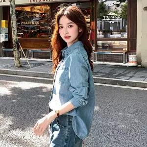 데님 빈티지 무지 정은헌 봄가을 상의 여자데님셔츠 셔츠 ible3